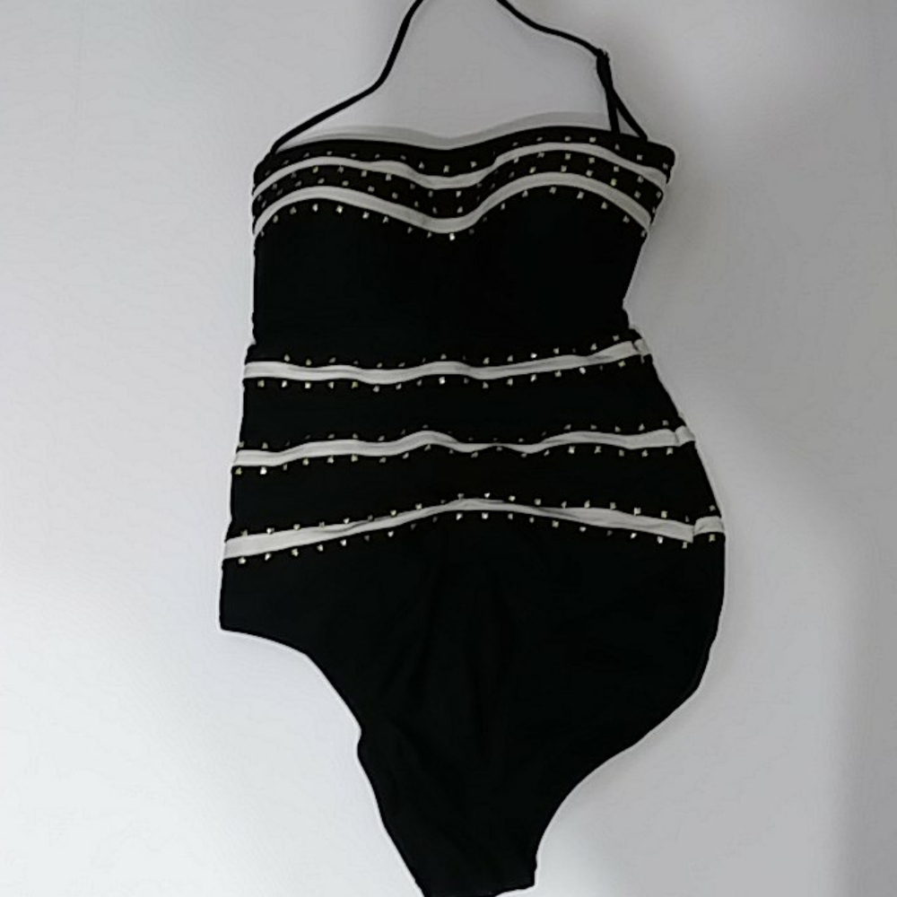 Jessica Black/cream Gold studing 1-piece swimsuit Sz not label
